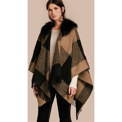 burberry pomcho|burberry fur trimmed poncho.